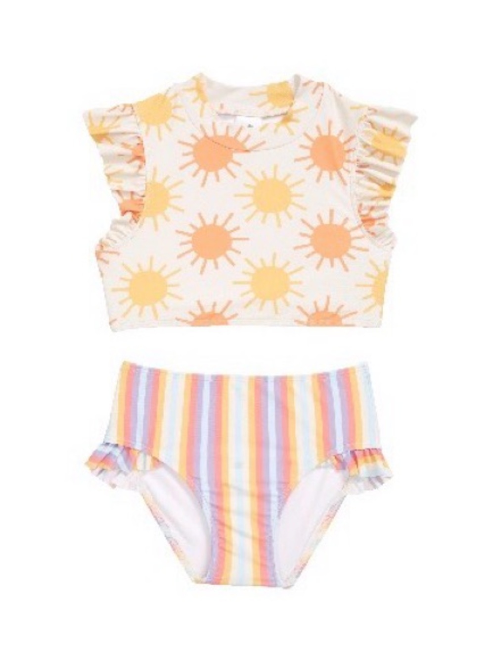Tucker + Tate girls printers ruffle two piece swim suit size 8 stripes sun